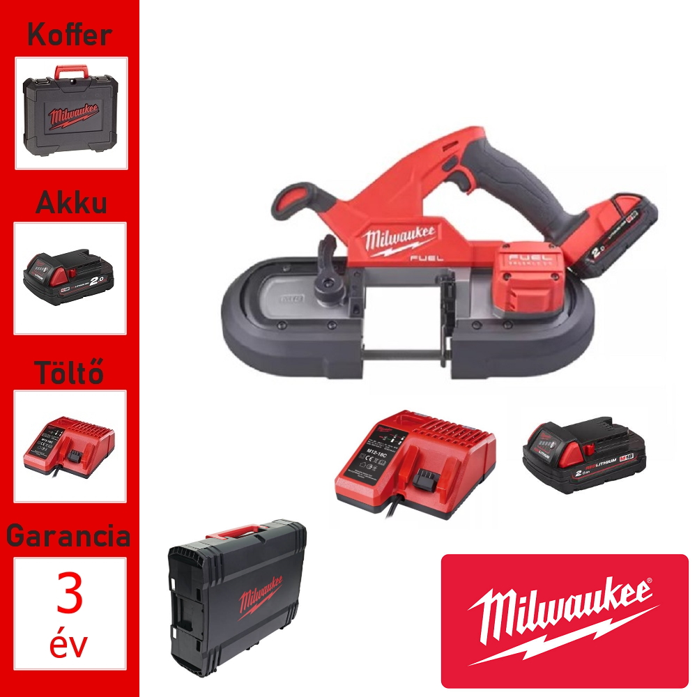 Milwaukee 18V akkus szalagfűrész 85mm + 2 akku, töltő, koffer